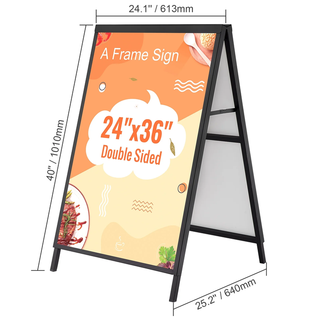 A Frame Sign Double-Sided Folding Sandwich Board Heavy Duty Slide-in Sidewalk Signboard for Outdoor Street Advertising Poster