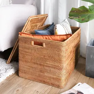 Homemade Woven Hamper Box With Lid Handwoven Gift Hampers Easter Christmas Gifts Basket Handmade Rattan Laundry Storage Basket