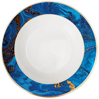 Assiette de présentation ronde en céramique motif marbre bleu avec feuille d'or pour mariage, fête, décoration de table et de maison