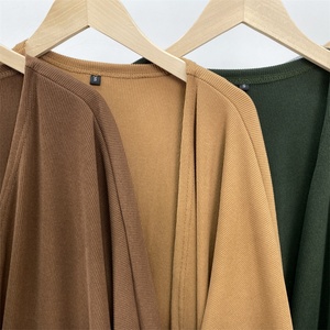 1997# New Arrival Women Winter Solid Color Long Coat Cotton batwing Sleeve Open <b>Abaya</b> Cardigan With Front Big Pocket 6 Colors - Product Image 6