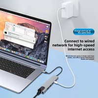 Hub Multipuerto 6 en 1 con Estación de Acoplamiento USB-C, Ethernet de 100 Mbps, Compatible con Smartphones, Tablets, USB 3.0, 4K/30Hz para Laptop y Teléfono
