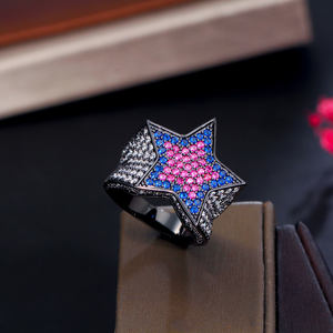 Mewah Besar Chunky Mikro Kubik Zirkonia Pave Pernyataan Bintang Pentagram Bentuk Cincin Jari untuk Wanita Pertunangan Janji Perhiasan Hadiah - Product Image 4