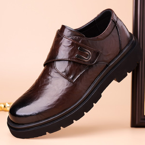 Zapatos Oxford de Cuero para Hombre, Punta Redonda, Cierre de Velcro, Zapatos de Vestir para Boda, Antideslizantes, Suela de Goma de Color Sólido - Product Image 1