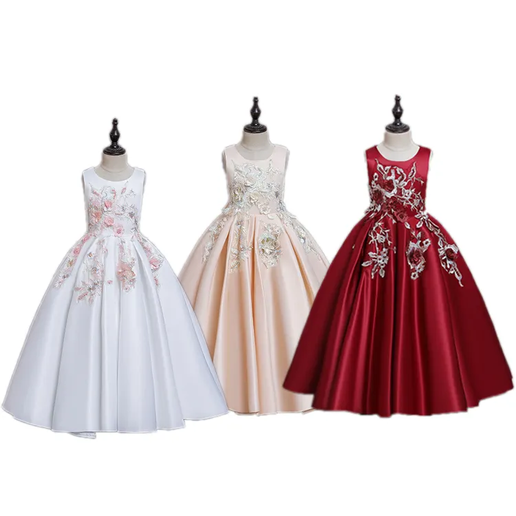बच्चों लड़कियों के लिए ड्रेस शादी के फूल फीता लंबी लड़की पोशाक सुरुचिपूर्ण राजकुमारी पार्टी तमाशा औपचारिक गाउन के लिए किशोर बच्चों 2-15 साल