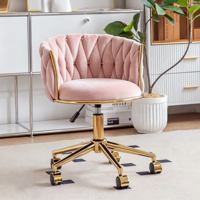 Chaise de maquillage ergonomique de luxe réglable en hauteur pour chambre à coucher, chaise pivotante dorée pour salon de beauté