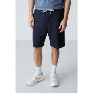 Shorts pour homme en coton bleu marine, épais, doux, texturé, coupe standard, basique - 81275 - Bleu marine - Product Image 2