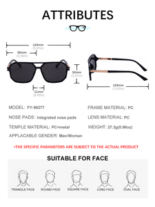 Gafas de sol KAJILA al por mayor, de moda, elegantes, de diseño, con logotipo personalizado, montura cuadrada, <span class=keywords><strong>doble</strong></span> viga, protección UV400, para hombre. - Product Image 6