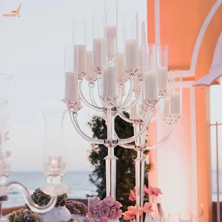 Neue klare Farbe Tischplatte Glas Kandelaber Kerze Mittelstücke für die Hochzeit