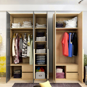 <b>Modern</b> Minimalist Wardrobe Hinged Door Assembled Wooden Storage Cabinet For Bedroom Home Use Gray Natural Wood Color - Product Image 3