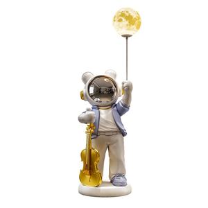 Sculpture d'astronaute ludique avec violon, haut-parleur intégré et lumière lunaire pour salon, chambre à coucher, décoration intérieure, artisanat en résine - Product Image 3