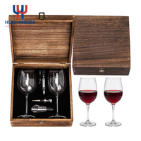 Juego de Regalo de Copas de Vino en Caja de Madera Personalizada OEM ODM, Copas de Vino Tinto de Cristal con 4 Accesorios de Bar para Bodas y Eventos Corporativos