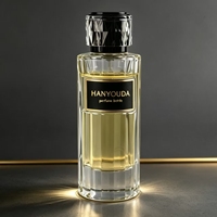 Flacon de parfum de luxe en verre transparent 30 ml, étiquette personnalisée, atomiseur cylindrique vide, capuchon noir taillé en diamant, sérum de soin pour la peau