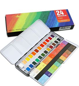 Mini Kit de Peinture Aquarelle de Voyage 24 Couleurs Assorties en Demi-Palettes sur Plateau Plastique pour Croquis sur Site, Verre, Toile, Papier 3ml - Product Image 1
