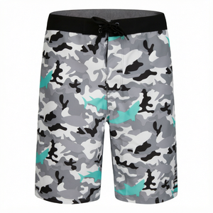 Shorts de bain pour hommes, motif camouflage requin, taille élastique, séchage rapide, shorts de plage, motif personnalisé - Product Image 1