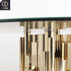 Set <span class=keywords><strong>Tavolo</strong></span> da Pranzo Moderno di <span class=keywords><strong>Design</strong></span> Italiano in <span class=keywords><strong>Vetro</strong></span> Temperato <span class=keywords><strong>Rotondo</strong></span> di Lusso con Capacità 6-8 Sedie Forma Ovale Elegante per Casa e Hotel - Product Image 4