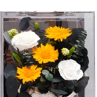 Coffret Cadeau de Noël Personnalisé de Luxe en Acrylique Transparent avec Bouquet de Fleurs Éternelles (Rose et Tournesol)