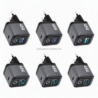 Cargador GaN de 45W con Pantalla Digital Inteligente, Cargador de Pared con Carga Rápida PD para Laptop, Teléfono, Tablet, IOS, Tipo-C