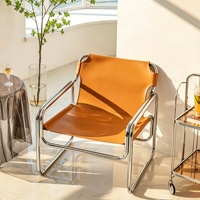 Fauteuil Bauhaus au design moderne et épuré, fauteuil de salon en cuir pleine fleur et acier inoxydable, fauteuil inclinable individuel pour la maison
