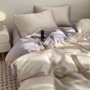 Silk <b>Satin</b> Duvet Cover <b>Set</b> Solid Color Bedding <b>Set</b> 4 Piece Bedroom Hotel Home Use - Product Image 4