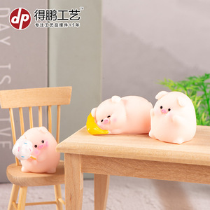 Cute Pig Animal Figurine Resin Miniature Cartoon Decor Desktop Car Ornament Solid Color Chubby Series - Product Image 4