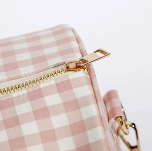 全新设计师大容量带隔层格子可折叠女式棉褶边行李袋 - Product Image 4