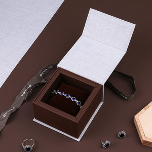 Boyang Unique Design Linen Cloth Fabric Paper <b>Ring</b> Bangle Jewelry Box Packaging with Ribbon - Product Image 5