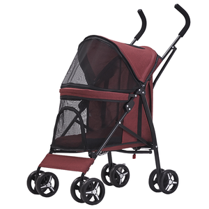 รถเข็นสัตว์เลี้ยงแบบพับได้ 4 ล้อ น้ำหนักเบา ทำจากเหล็กและกระจก พร้อมซิปปิด สำหรับสุนัขและแมว ใช้ได้กับรถยนต์ - Product Image 2