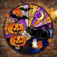 Nouvel Arrivage Dropshipping : Attrape-Soleil en Verre Teinté Halloween Imprimé POD et Gaufré 3D, Ornement Suspendu pour Décoration Intérieure
