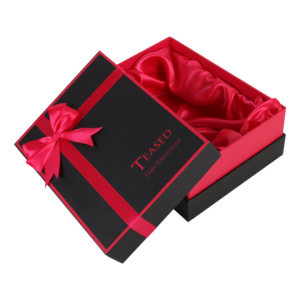Zwarte satijn gevoerde moderne luxe lingerie cadeaudozen met matte laminatie, embossing, UV-coating en strik-papierverpakking - Product Image 3