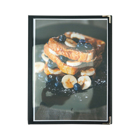 Couverture de menu de restaurant populaire en PU+PVC noir triple plat pour les marchés