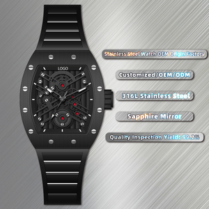 Montre à quartz pour homme 98050 en caoutchouc, boîtier tonneau carré avec décoration à rivets, cadran ajouré transparent, texture mécanique des engrenages - Product Image 2