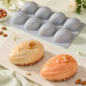 factory 8 cavity almond shaped <b>cake</b> mould fondant silicone <b>mold</b> 3d <b>mold</b> silicone chocolate bar <b>mold</b> LFGB food grade - Product Image 1