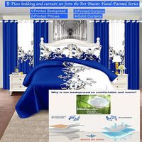 Ensemble de literie et de rideaux 9 pièces, fleurs, microfibre douce, pour une décoration complète de la chambre, rideaux occultants imprimés, ensemble de literie