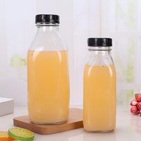 Botella de agua de vidrio reutilizable para zumos y batidos, botella cuadrada francesa de 16 onzas, para té y leche, Kombucha