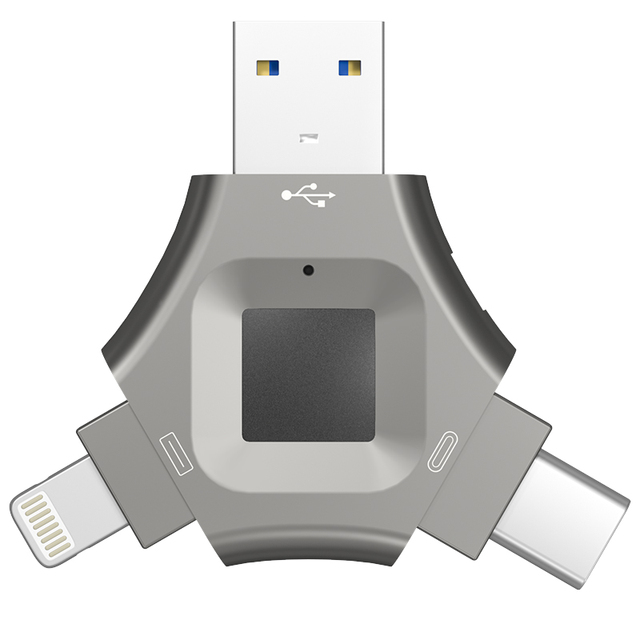 RK-C204 New 3-in-1 Interface Fingerprint USB Flash Drive Mini Metal Flash Drive