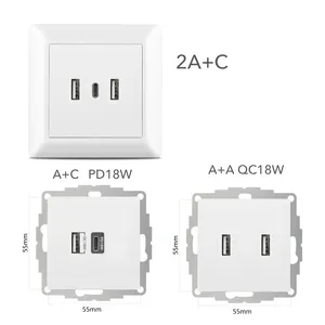 새로운 USB 소켓 16A 250V 플러시 장착 전원 직접 급속 충전기 PD 18W USB 충전 소켓 2USBA 및 Type-C