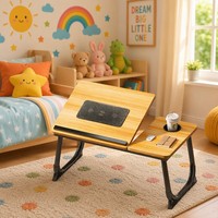 Table de lit/sofa ergonomique pliable en bois avec ventilateur de refroidissement double, 5 réglages de hauteur et d'angle, cadre métallique