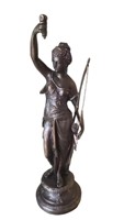 Horloge de table/étagère mécanique à balancier en laiton antique, modèle Chasseuse, avec boule mystère bleu cobalt, 8 jours de fonctionnement