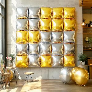 Vendita calda promozionale palloncino giocattoli doppia fila tende da parete argento quadrato in alluminio palloncini decorazioni da parete per feste - Product Image 1