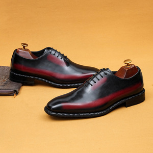 Handmade Red and Black Gradient Oxford <b>Shoes</b> for Men - Business Formal Wear - British Retro Style - Stylish Luxury - Product Image 2