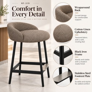 Taburete de Bar Moderno GDRS RF-319, Tapizado, Altura Fija, Estructura Metálica, Asiento de Tela, para Hogar, Bar, Cafetería - Product Image 4
