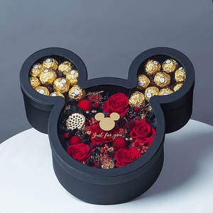 Uxury-cajas personalizadas con forma <span class=keywords><strong>de</strong></span> Mickey Mouse, caja <span class=keywords><strong>de</strong></span> embalaje <span class=keywords><strong>de</strong></span> flores <span class=keywords><strong>de</strong></span> chocolate, <span class=keywords><strong>regalo</strong></span> sorpresa para flores y chocolates con tapa superior transparente - Product Image 2
