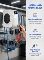 Enrouleur de tuyau d'air rétractable pour compresseur d'air, conception brevetée, longueur réglable, verrouillage, support pivotant à 180°, raccord rapide Bondecho