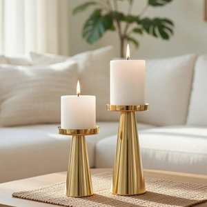 Handmade Gold Metal Tapered Candle <b>Holder</b> Set Modern <b>Brass</b> Pillar Candle Stand Decorative Table Centerpiece for Living Room Dini - Product Image 1