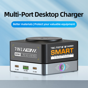 Chargeur rapide GaN 80W, station de charge sans fil 3-en-1, 6 ports USB PD 65W, station d'accueil intelligente pour ordinateur portable, téléphone, écouteurs, microphone - Product Image 5
