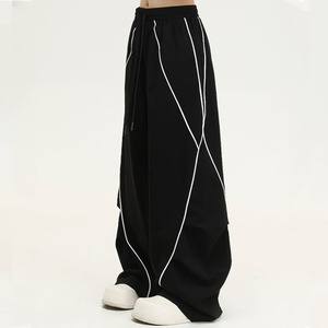 Pantalon de survêtement ample pour homme, rayé, sur mesure par le fabricant, coupe droite, jambe large, taille élastique, 100% coton respirant, décontracté, en molleton - Product Image 4