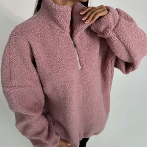 Felpa oversize in bianco da donna con cerniera 1/4 in metallo con Logo ricamato personalizzato di alta qualità per l'inverno - Product Image 3