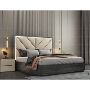 NOVA Modernes Hochglanz-Massivholz-Bettgestell in King/Queen-Size mit LED-Licht-Kopfteil für Hotel-Schlafzimmermöbel - Product Image 6