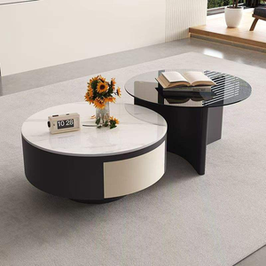 Juego de Mesa de Centro de Madera Maciza de Diseño Moderno y Lujoso con Vidrio Templado, Mueble para Sala de Estar, Venta al Por Mayor - Product Image 1