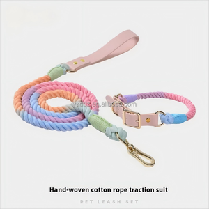 Conjunto <span class=keywords><strong>de</strong></span> correa <span class=keywords><strong>de</strong></span> perro tejida hecha a mano, collar <span class=keywords><strong>de</strong></span> cuero <span class=keywords><strong>de</strong></span> moda colorido, cinta <span class=keywords><strong>de</strong></span> algodón, Material suave sólido para mascotas para <span class=keywords><strong>Amazon</strong></span>, venta al por mayor - Product Image 5
